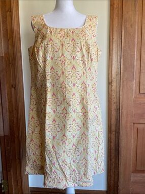 NEEDHAM LANE Summer Scoopneck Pink Yellow Paisley Sleeveless Shift Mini Dress 10